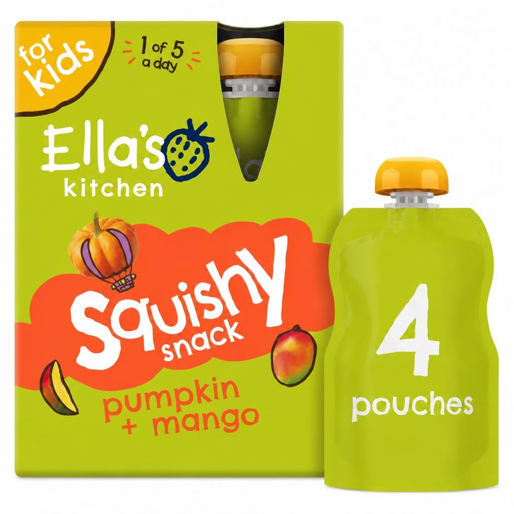 Ella's Kitchen Pumpkin + Mango Squishy Snack 4 x 100g (400g)