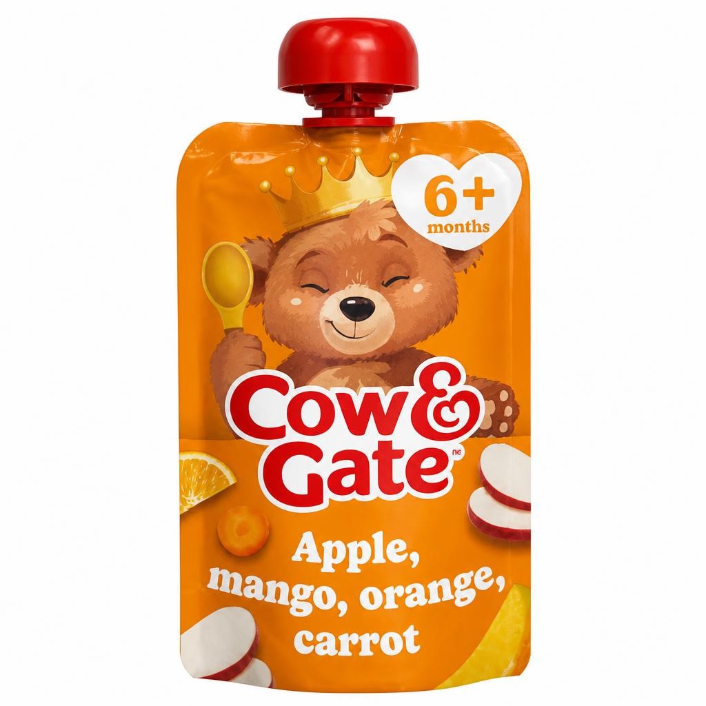 Cow & Gate Fruit Pouch Apple Mango Orange & Carrot Baby Food Snack, 6+ Months, 100g