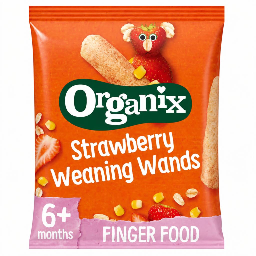 Organix Strawberry Weaning Wands Organic Baby Snacks Puffs 25g 6 months+