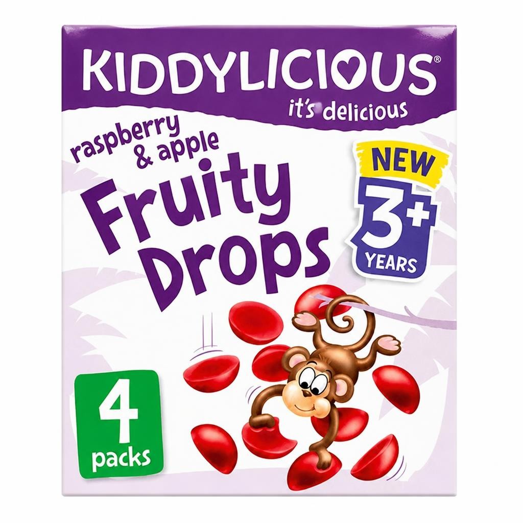 Kiddylicious Raspberry & Apple Fruity Drops Kids Snacks 4x16g