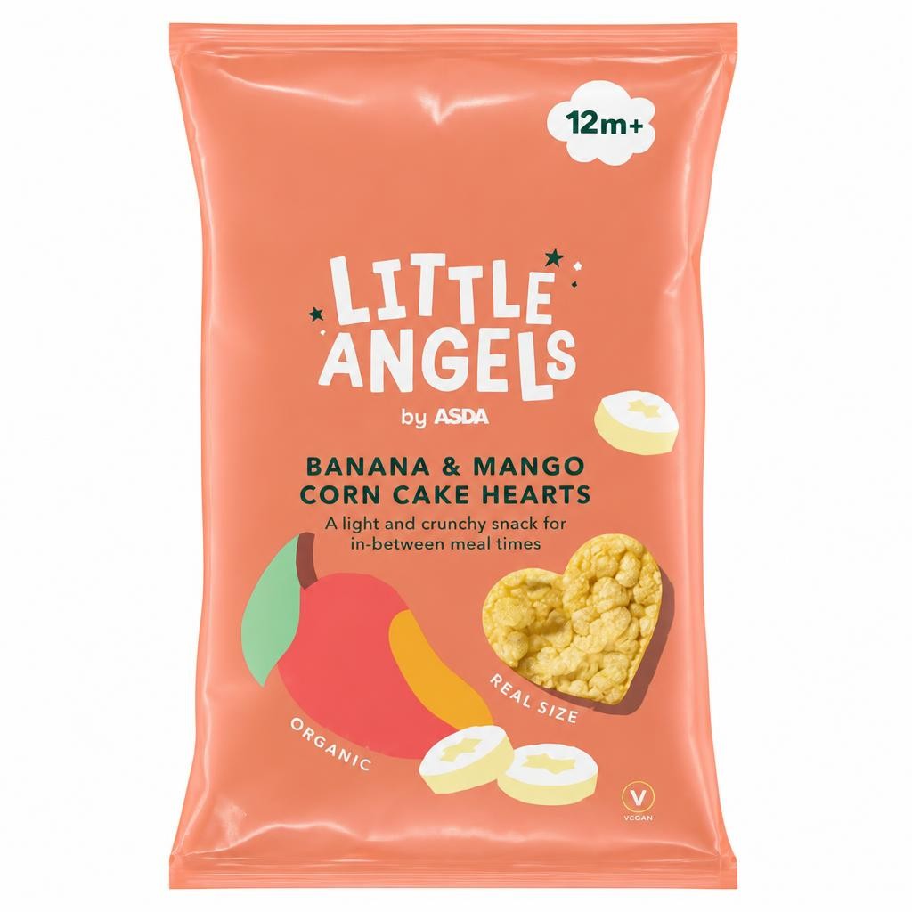 ASDA Little Angels Little Angels Banana & Mango Corn Cake Hearts 12m+ 30g