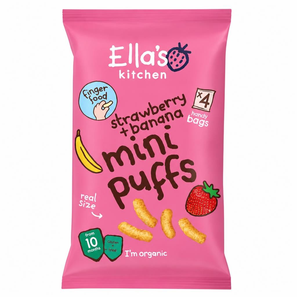 Ella's Kitchen Strawberry + Banana Mini Puffs from 10 Months 4 x 8g (32g)
