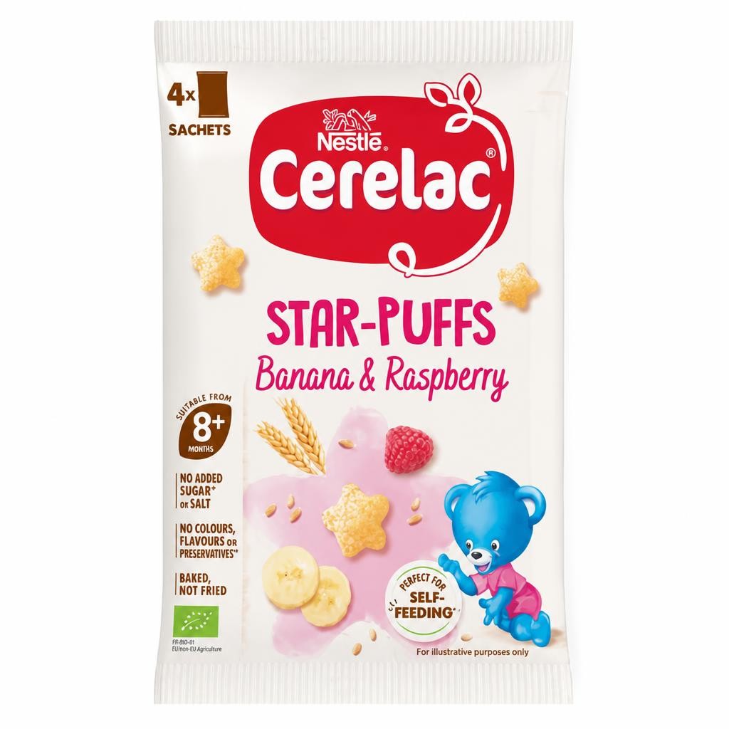 Cerelac Banana & Raspberry Star-Puffs Baby Finger Food 8+ Months 4 x 7g (28g)