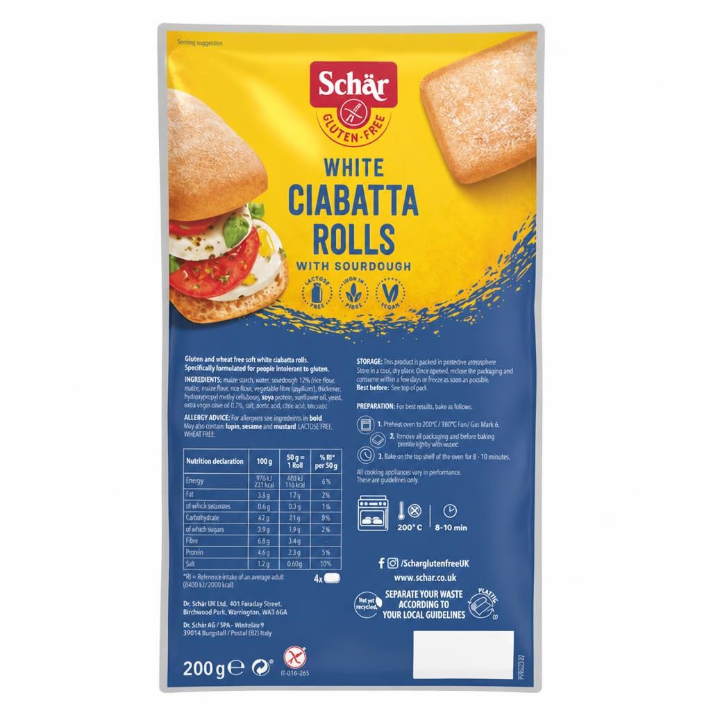 Schar Every Day Gluten-free Soft Rolls - White Ciabatta 200g