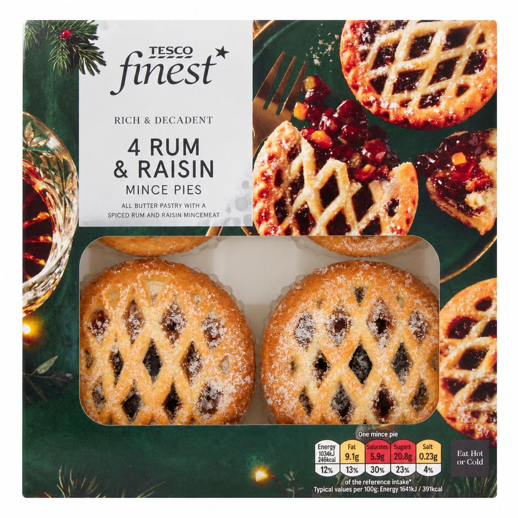 Tesco Finest 4 Rum & Raisin Lattice Mince Pies