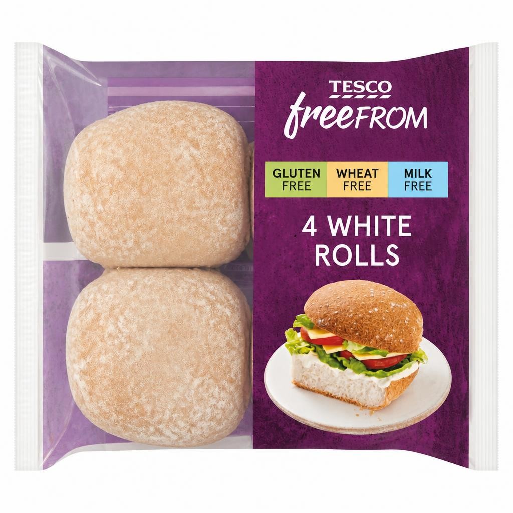 Tesco Free From White Rolls 4 Pk