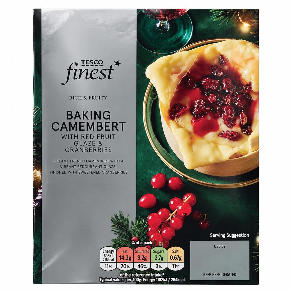 TESCO FINEST BAKING CAMEMBERT with RED FRUIT GLAZE and CRANBERRIES 305g