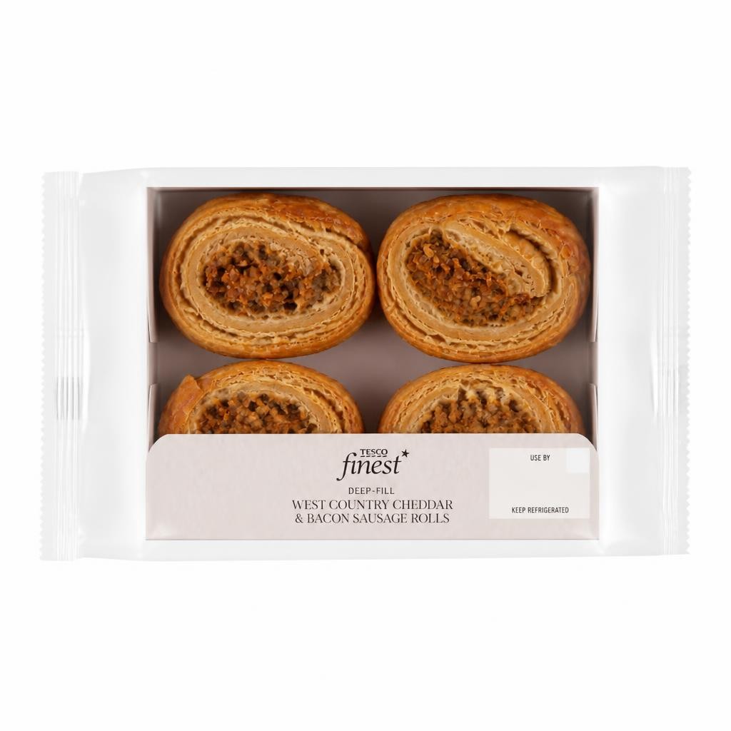 Tesco Finest  Deep-Fill West Country Cheddar & Bacon Sausage Rolls 180g