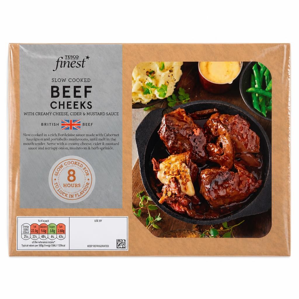 Tesco Finest Slow Cooked British Beef Cheek with Portabello Mushrooms in a Bordelaise Sauce 775g