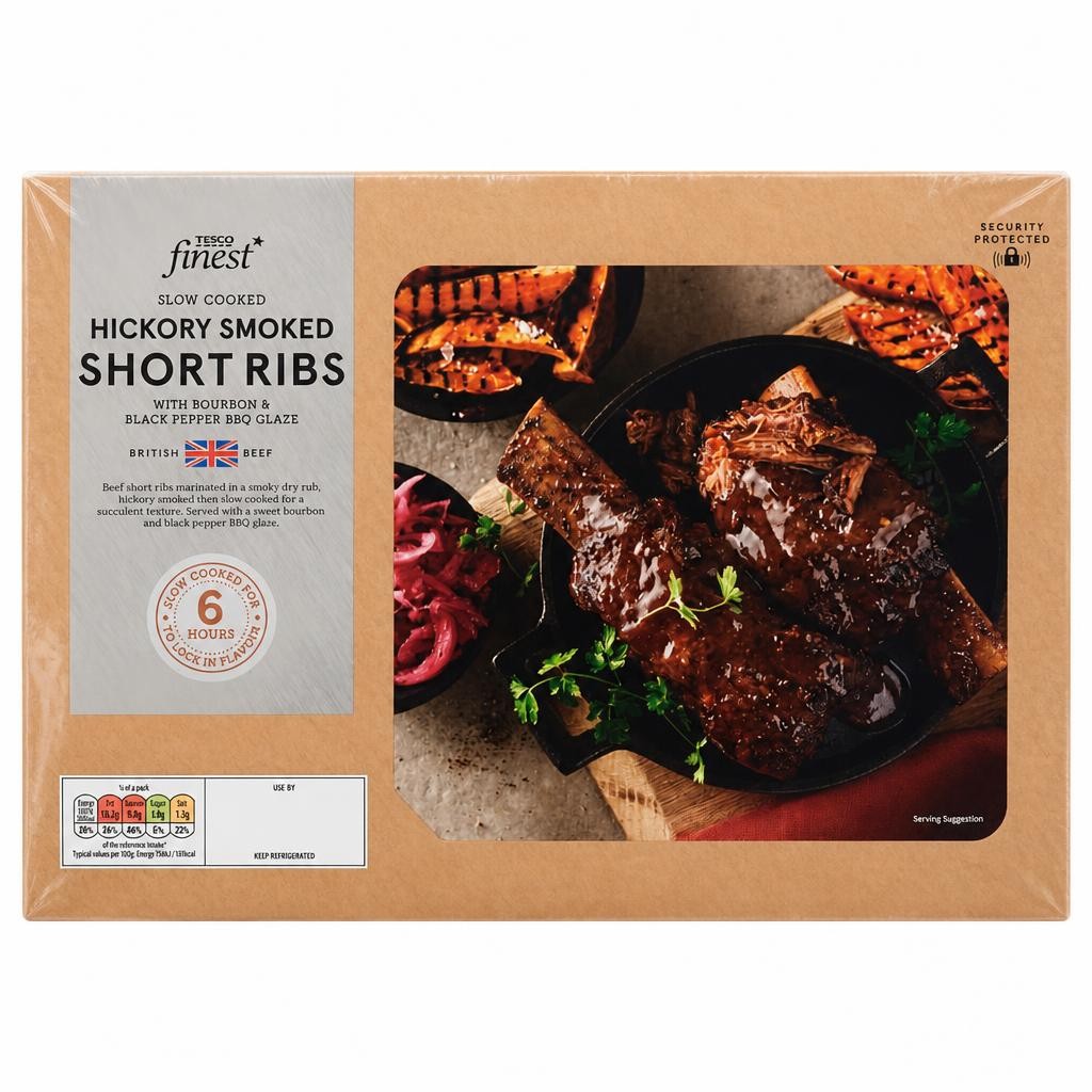 Tesco Finest 2 Hickory Smoked Beef Short Ribs with a Bourbon and Black Pepper Glaze 950g