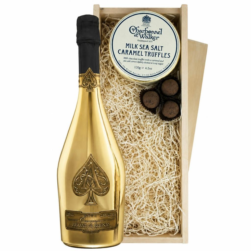 Armand de Brignac Ace of Spades Brut Gold Champagne And Milk Sea Salt Charbonnel Chocolates Box 75cl 12.5% abv