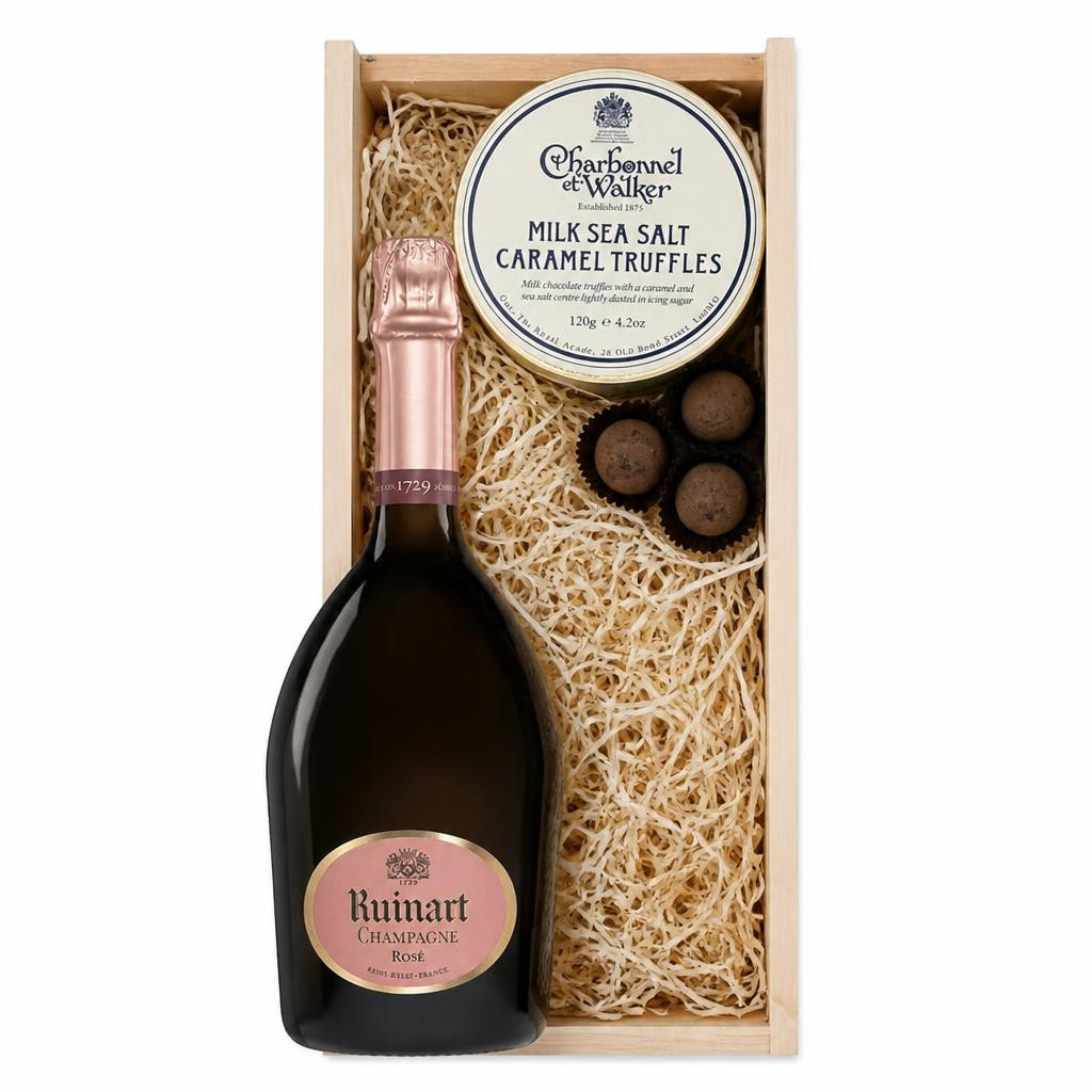 Ruinart Rose Champagne And Milk Sea Salt Charbonnel Chocolates Box 75cl 12.5% abv