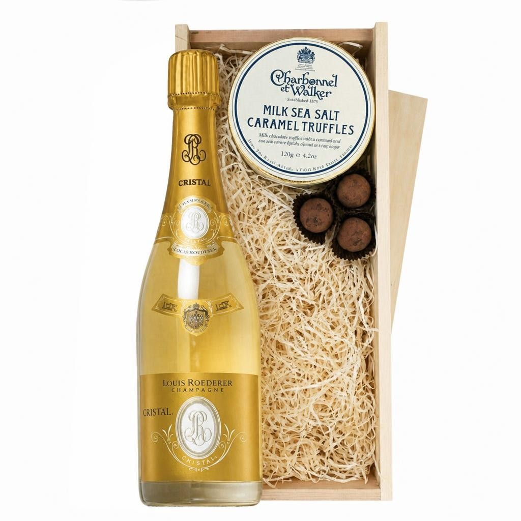 Louis Roederer Cristal Vintage Champagne And Milk Sea Salt Charbonnel Chocolates Box 75cl 12% abv