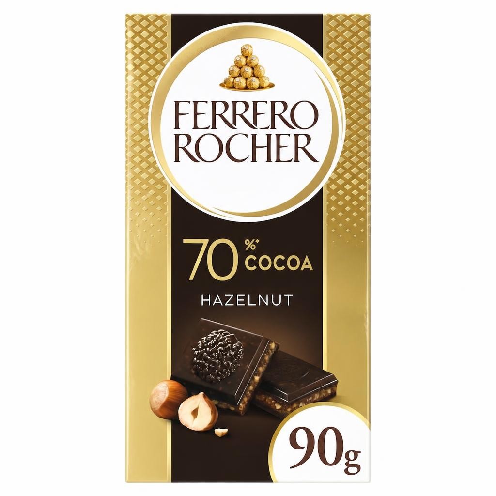 Ferrero Rocher Hazelnut & 70% Dark Chocolate Bar 90g