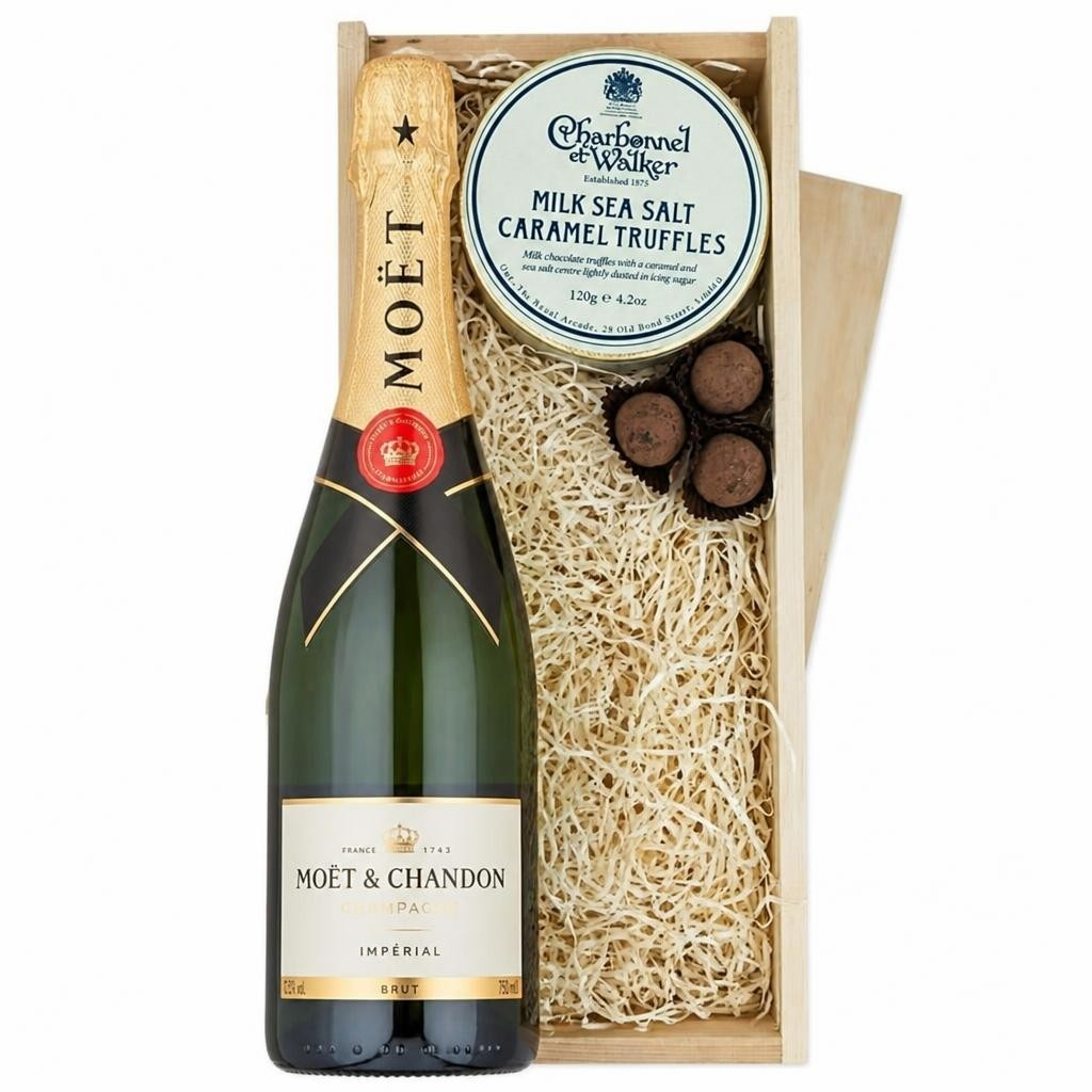 Moet & Chandon Brut Imperial Champagne And Milk Sea Salt Charbonnel Chocolates Box 75cl 12.5% abv