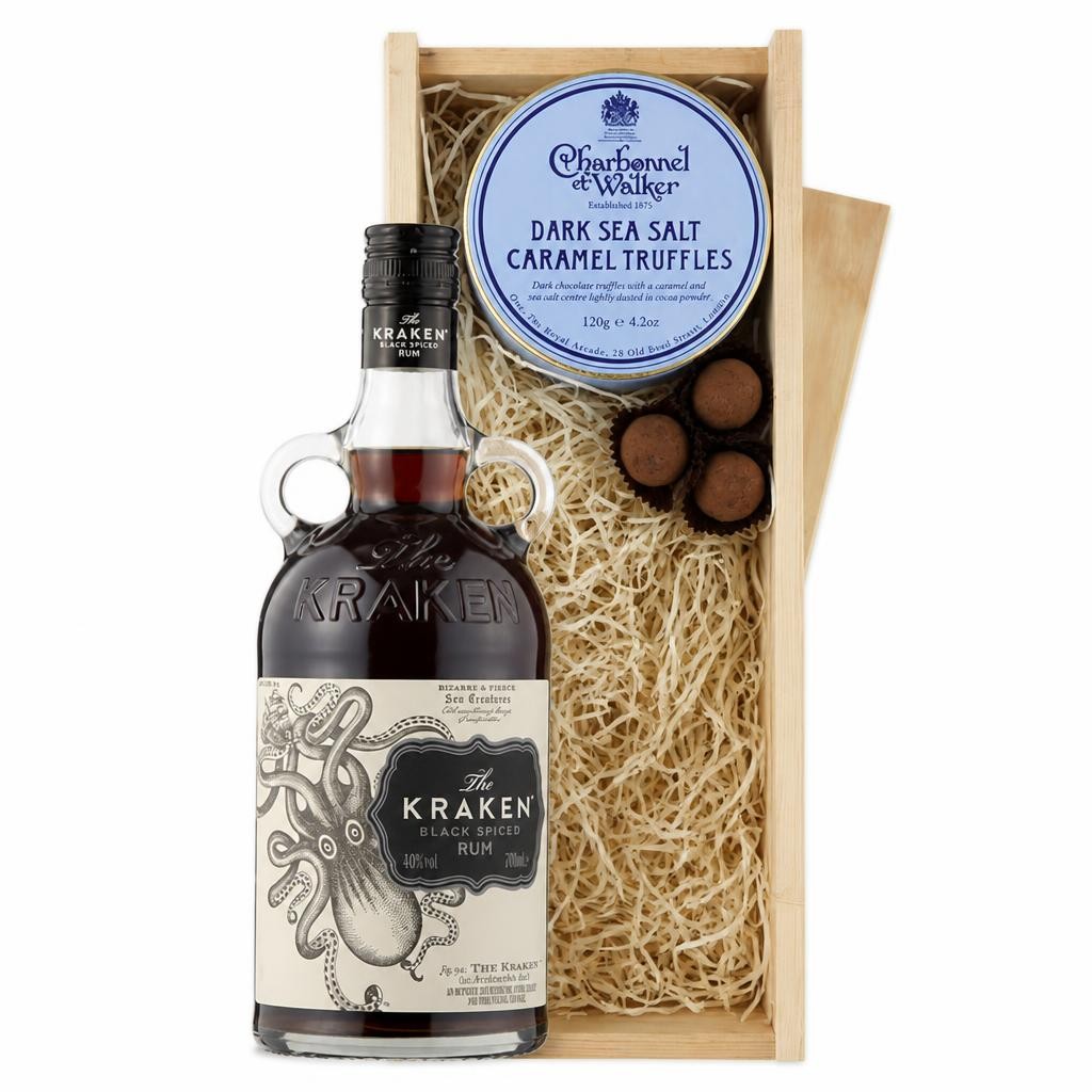 Kraken Black Spiced Rum And Dark Sea Salt Charbonnel Chocolates Box 70cl 40% abv
