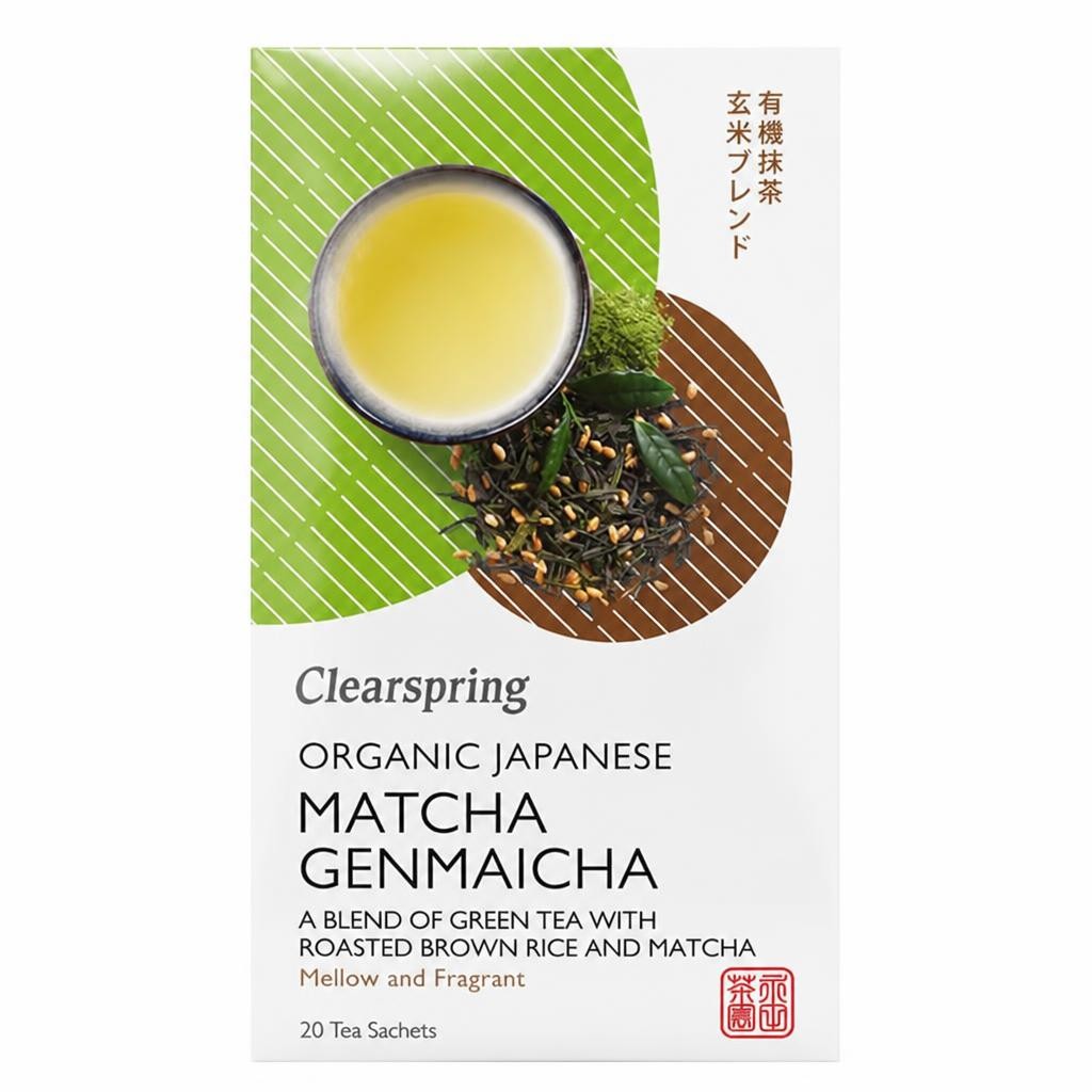 Organic Japanese Matcha Genmaicha 20 Tea Sachets (Clearspring) | Multi