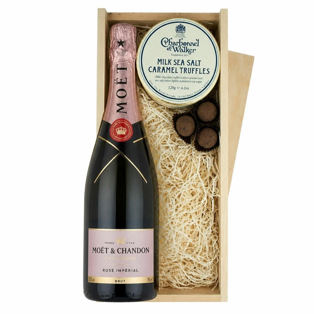Moet & Chandon Rose Imperial Champagne And Milk Sea Salt Charbonnel Chocolates Box 75cl 12.5% abv