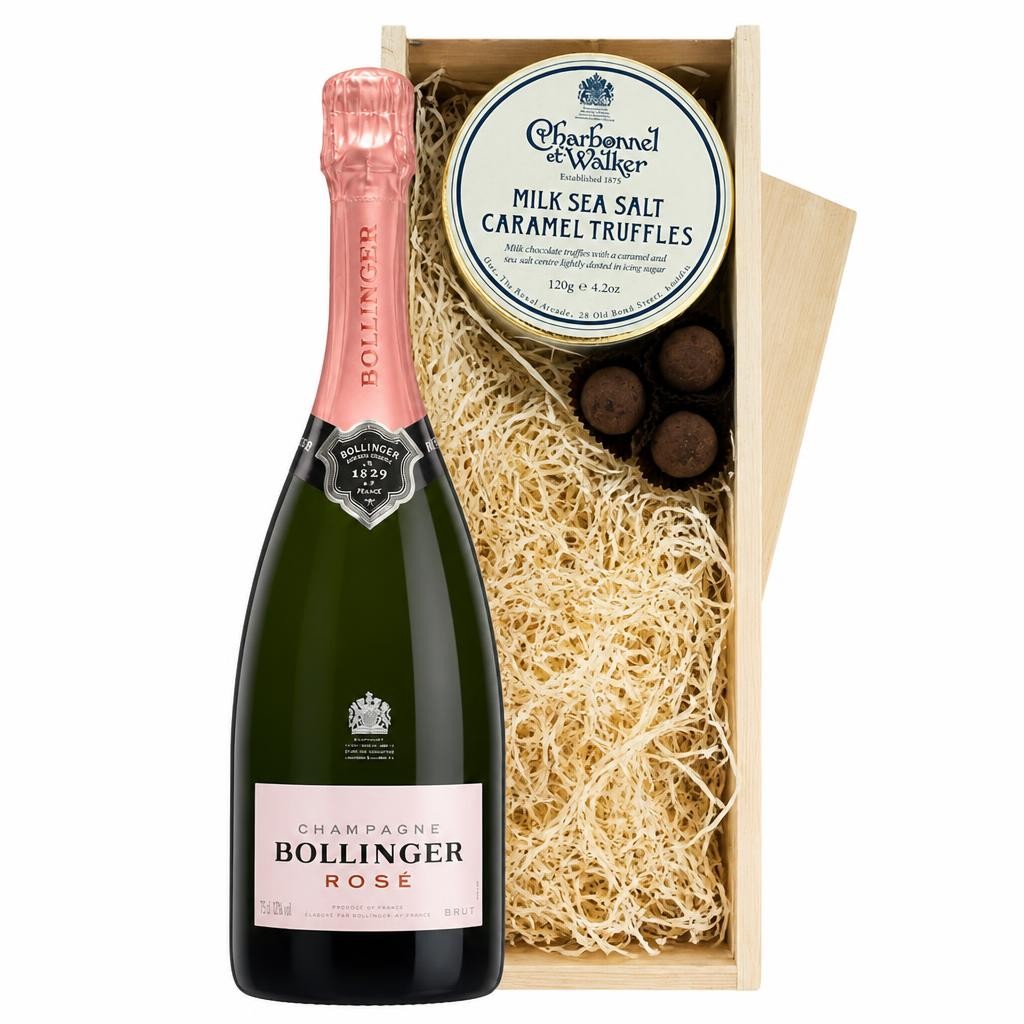 Bollinger Rose Champagne And Milk Sea Salt Charbonnel Chocolates Box 75cl 12.5% abv