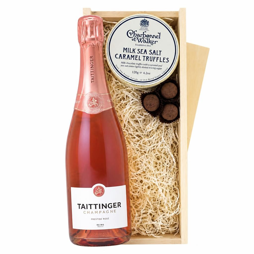 Taittinger Rose Champagne And Milk Sea Salt Charbonnel Chocolates Box 75cl 12.5% abv