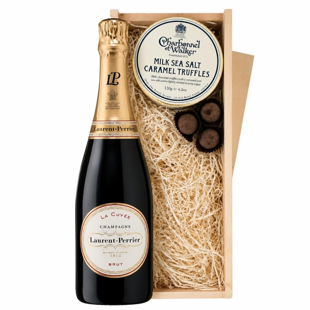 Laurent Perrier La Cuvee Brut Champagne And Milk Sea Salt Charbonnel Chocolates Box 75cl 12% abv
