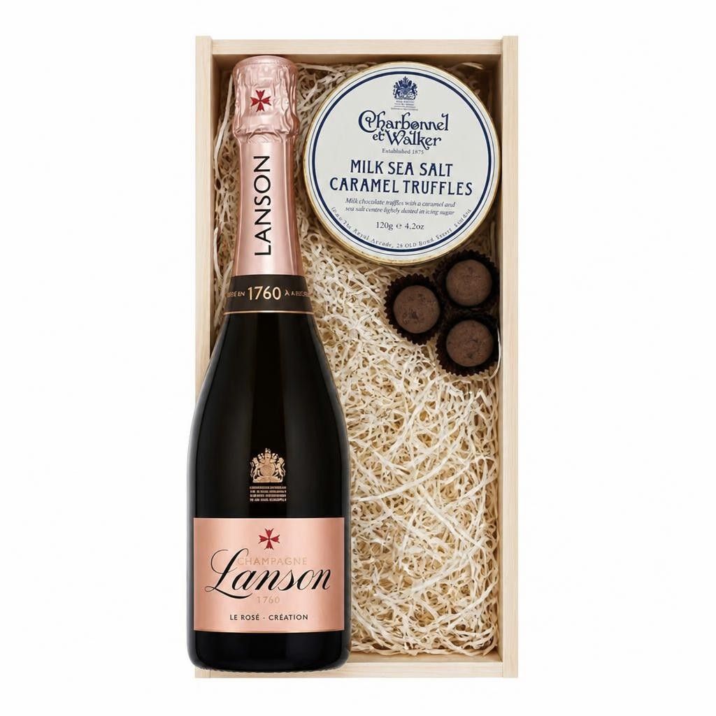Lanson Le Rose Creation Champagne And Milk Sea Salt Charbonnel Chocolates Box 75cl 12.5% abv