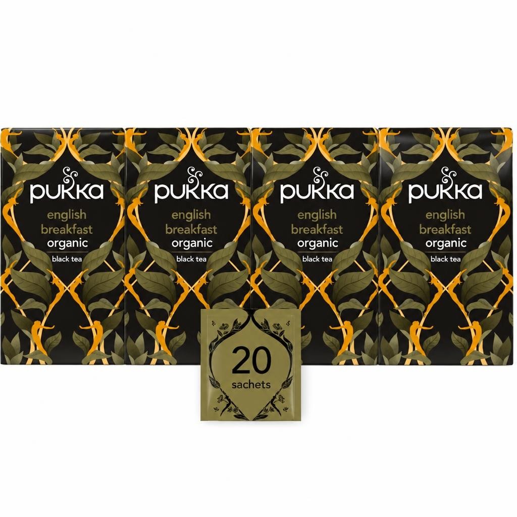 Pukka Herbs Organic Herbal Tea, English Breakfast, 4 Packs, 80 Teabags | Black | 4