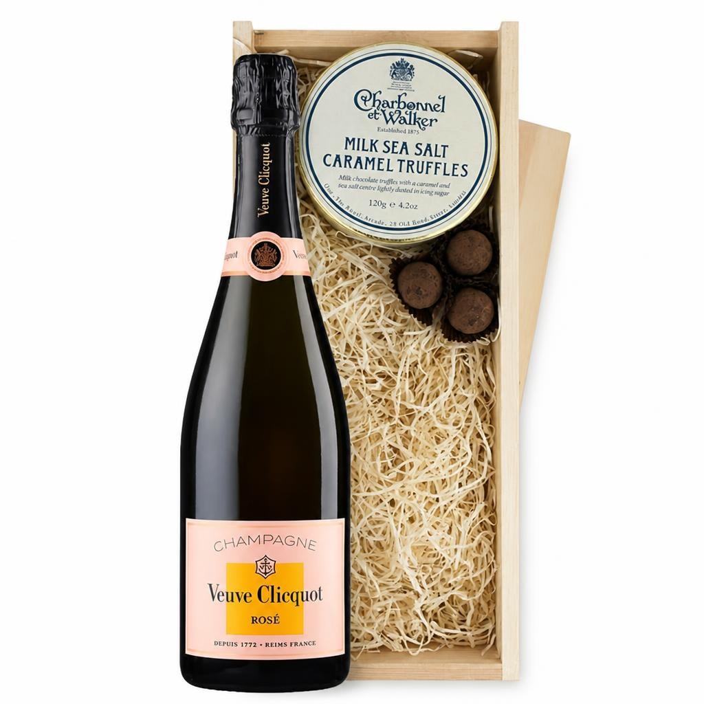 Veuve Clicquot Rose Champagne And Milk Sea Salt Charbonnel Chocolates Box 75cl 12.5% abv