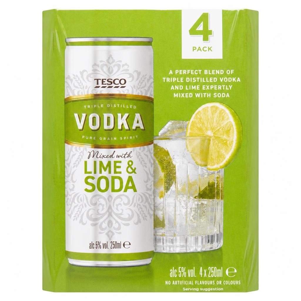 Tesco Vodka Lime & Soda 4 x 250ml