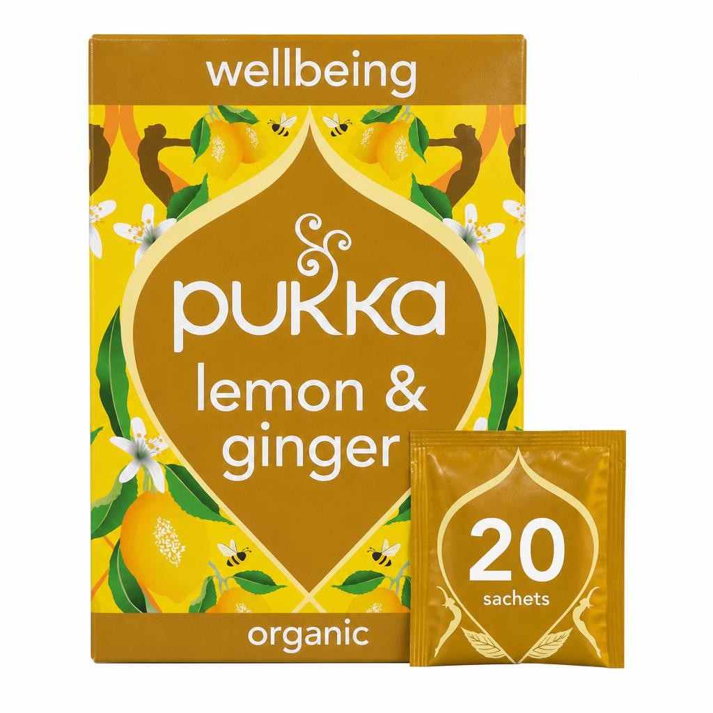 Pukka Organic Lemon Ginger And a Touch of Manuka Honey 20 Herbal Tea Sachets 34g