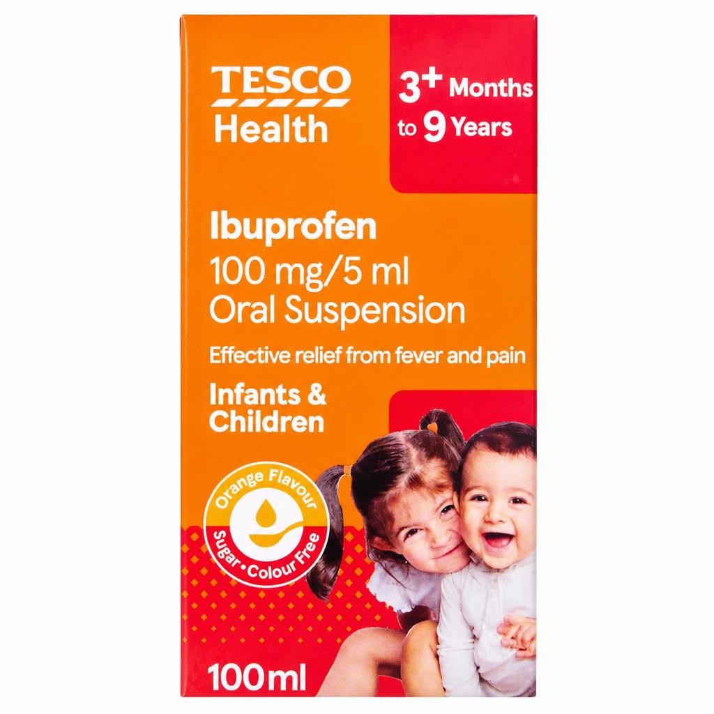 Tesco Health Ibuprofen Orange Suspension 100ml - Sugar & Colour Free