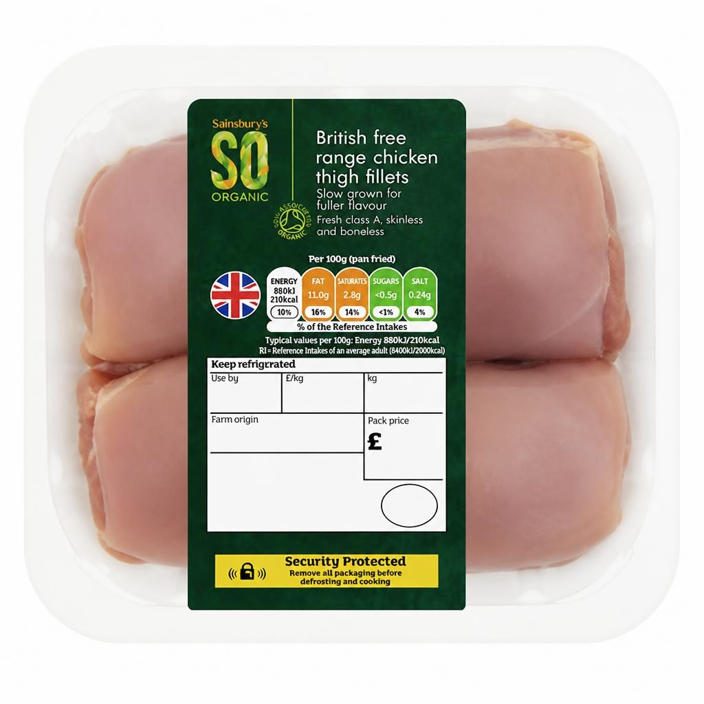 Sainsbury's (Approx. 360g) British Free Range Chicken Thigh Fillets, SO Organic