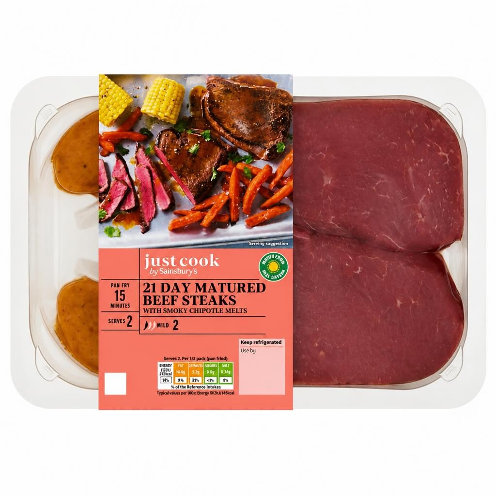 Sainsbury's Just Cook 300g 21 Day Matured Beef Steaks with Smoky Chipotle Melts