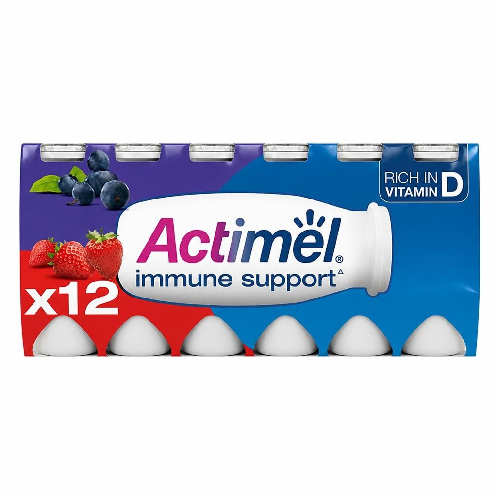 Actimel Strawberry Blueberry Cultured Yogurt Drink 12x100g
