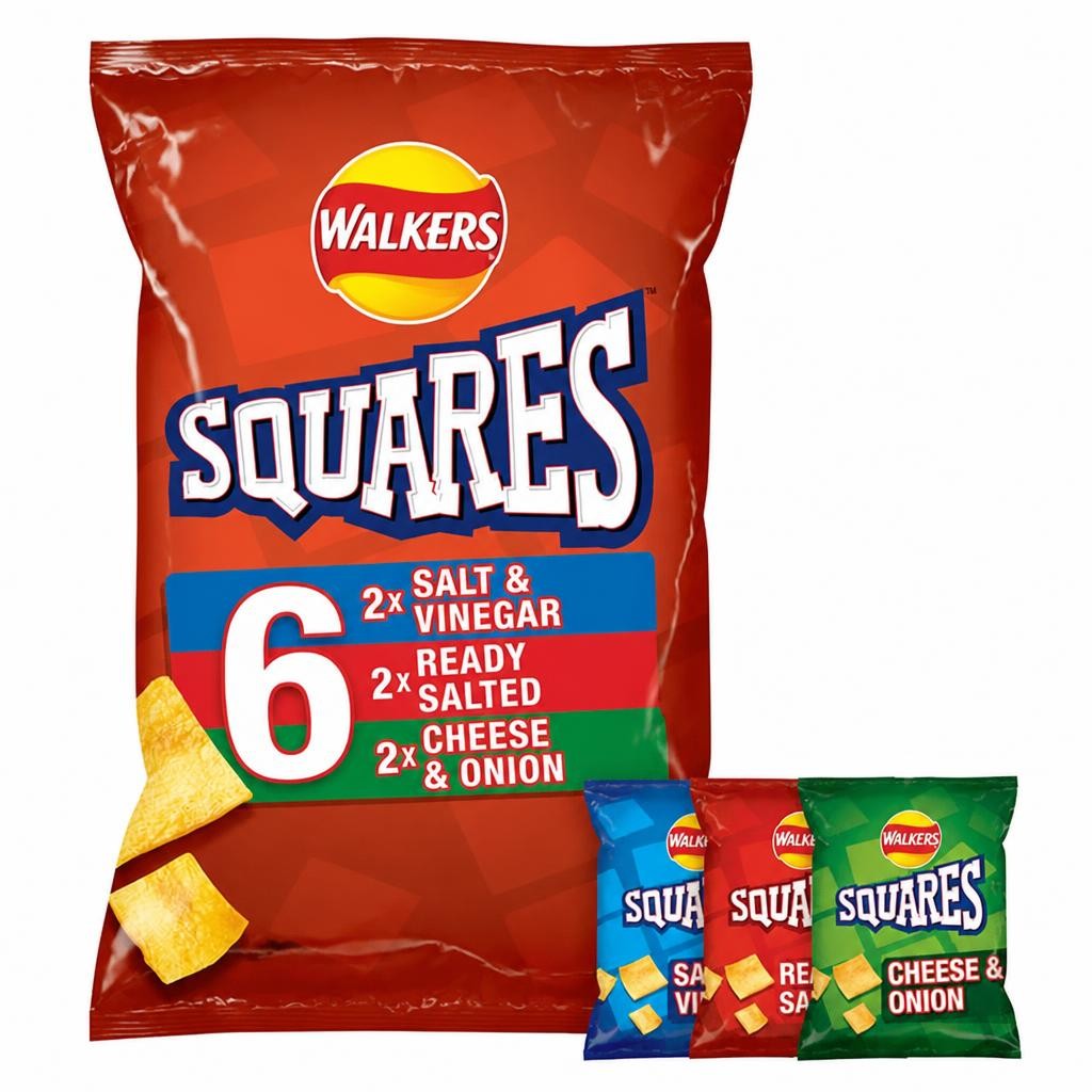 Walkers Squares Variety Multipack Crisps Snacks 6x22g