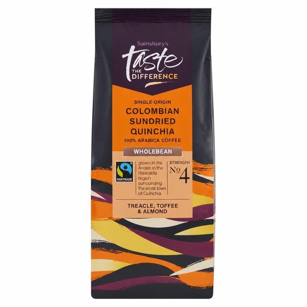Sainsbury's Fairtrade Colombian Sundried Quinchia Whole Beans, Taste the Difference 227g