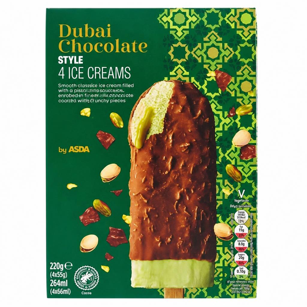 ASDA Dubai Chocolate Style Ice Creams 4 x 55g (220g)