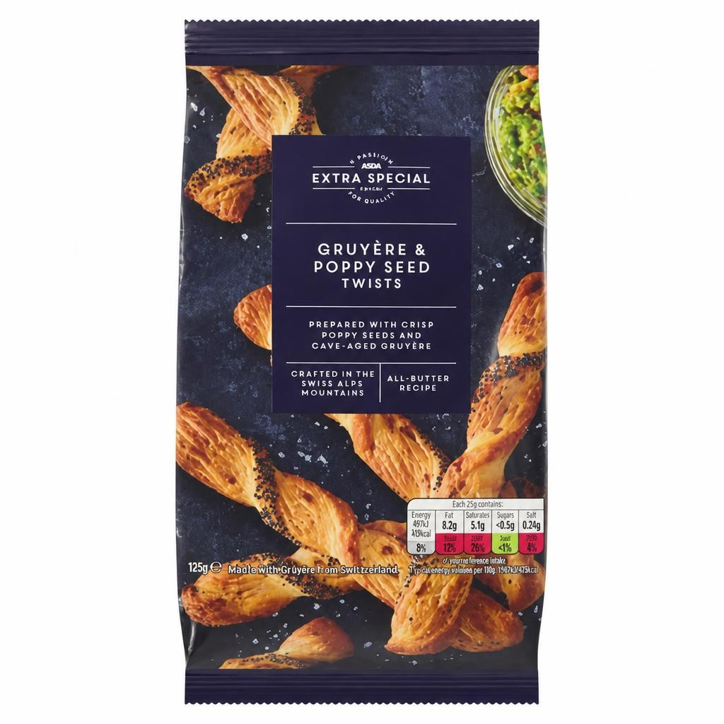 ASDA Extra Special Exceptional by  All-Butter Gruyère & Poppy Seed Twists 100g