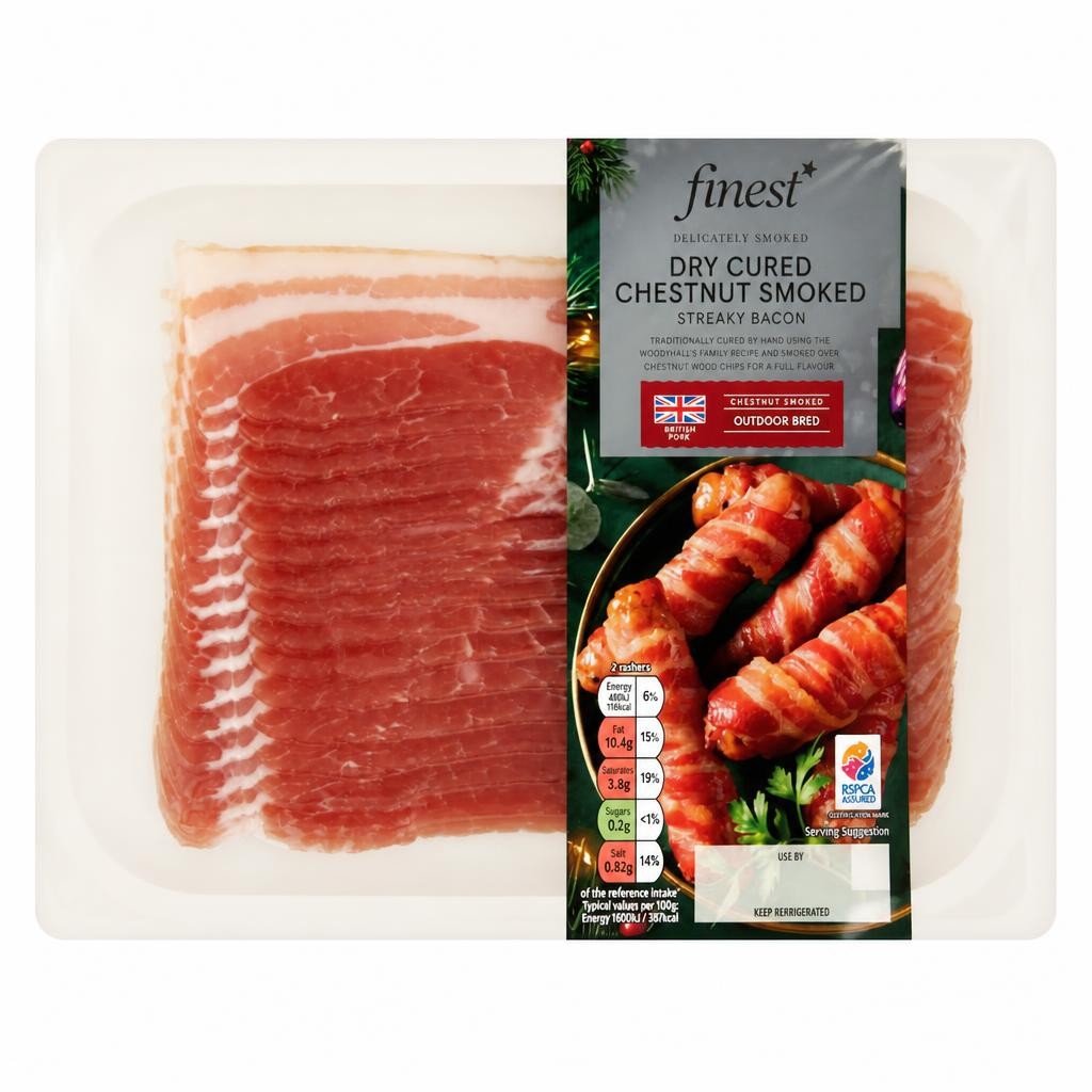 Tesco Finest Chestnut Smoked Bacon 16 Rashers 240G