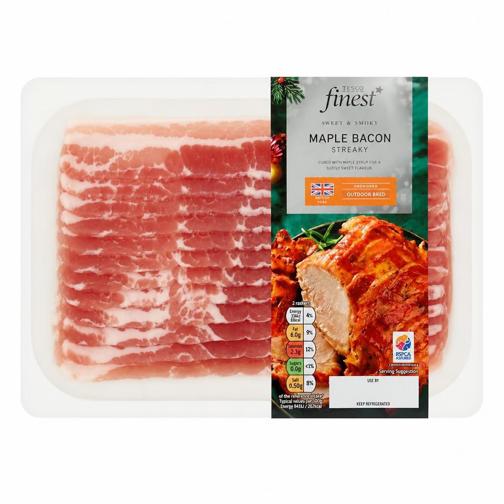 Tesco Finest Maple Cured Streaky Unsmoked Bacon 240G