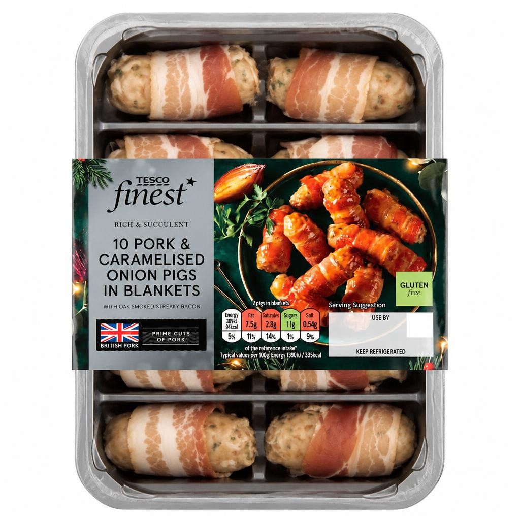 Tesco Finest 10 Pork & Caramelised Onion Pigs in Blankets 210g