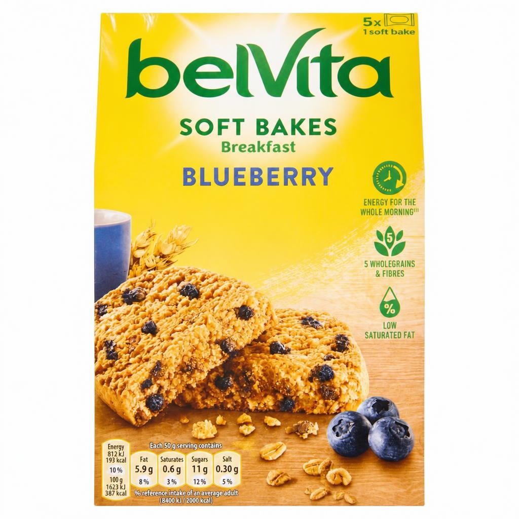 Belvita Breakfast Blueberry Soft Bakes Cereal Snack Bars Pack 5 x 50g