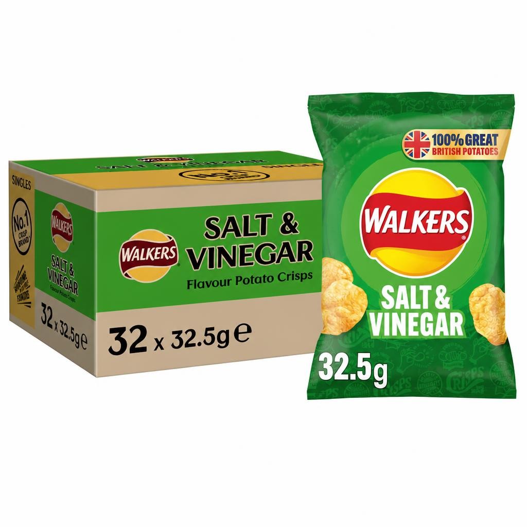 Walkers Salt & Vinegar Crisps 32.5g (Case of 32)