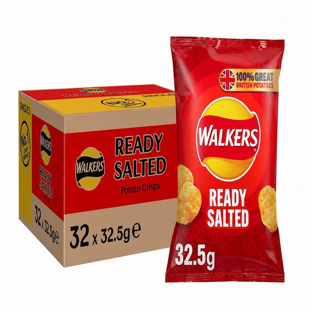 Walkers Ready Salted Crisps 32.5g (Case of 32)