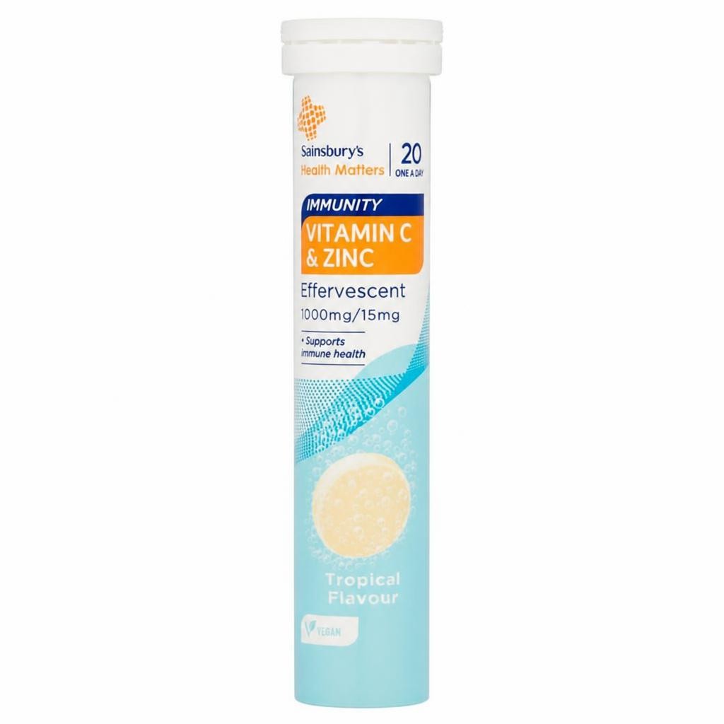 Sainsbury's Immunity Vitamin C & Zinc Effervescent Tropical Flavour One a Day 1000mg/15mg x20