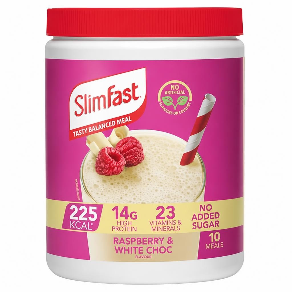 SlimFast Meal Replacement Shake Powder Tin Raspberry & White Chocolate Flavour 10 meals 365g