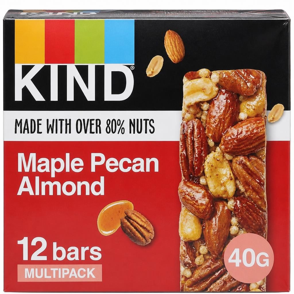 KIND Bars, Gluten Free Snack Bars, Maple Pecan Almond, High Fibre, Healthy Snack, No Artificial Colours, Flavours or Preservatives, Multipack 12 x 40g | Red