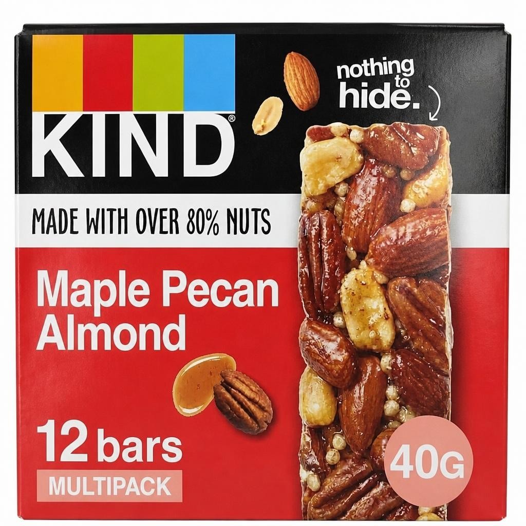 KIND Bars, Gluten Free Snack Bars, Maple Pecan Almond, High Fibre, Healthy Snack, No Artificial Colours, Flavours or Preservatives, Multipack 12 x 40g | Red