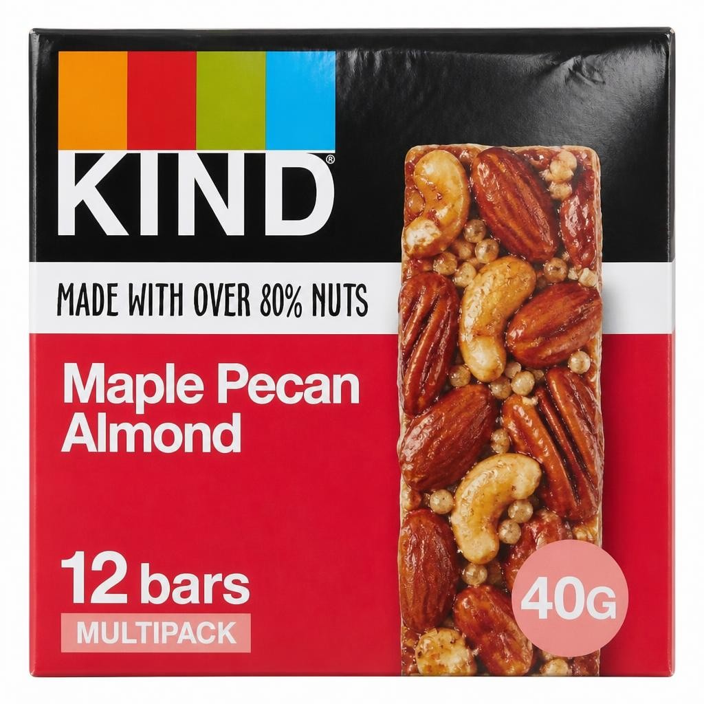 KIND Bars, Gluten Free Snack Bars, Maple Pecan Almond, High Fibre, Healthy Snack, No Artificial Colours, Flavours or Preservatives, Multipack 12 x 40g | Red