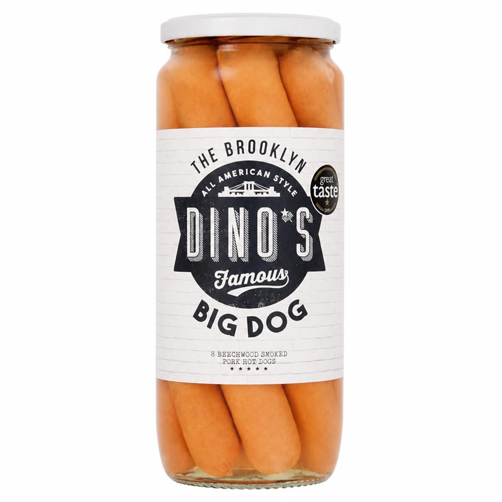 Dino's Famous the Brooklyn Big Beechwood Smoked Pork Hot Dogs x8 1030g